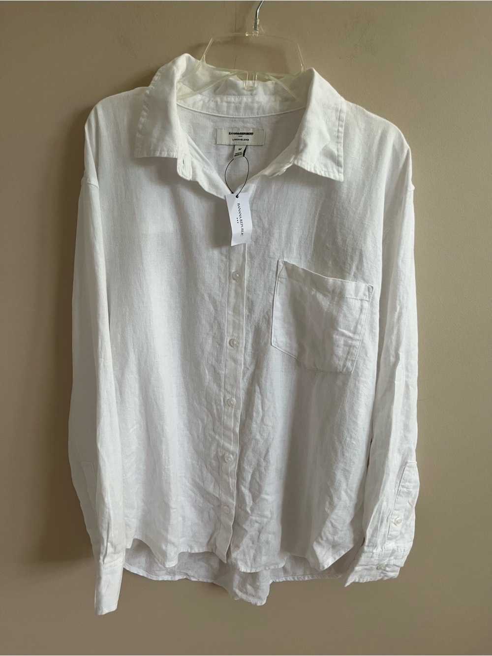 NWT-Banana Republic Factory White Linen-Blend Shirt, Medium